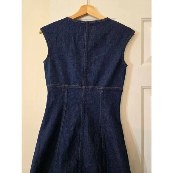 madewell denim square neck midi dress Madewell Blue Denim Square Neck Cap Sleeve Button Up Midi Shirt Dress 4 $138 New